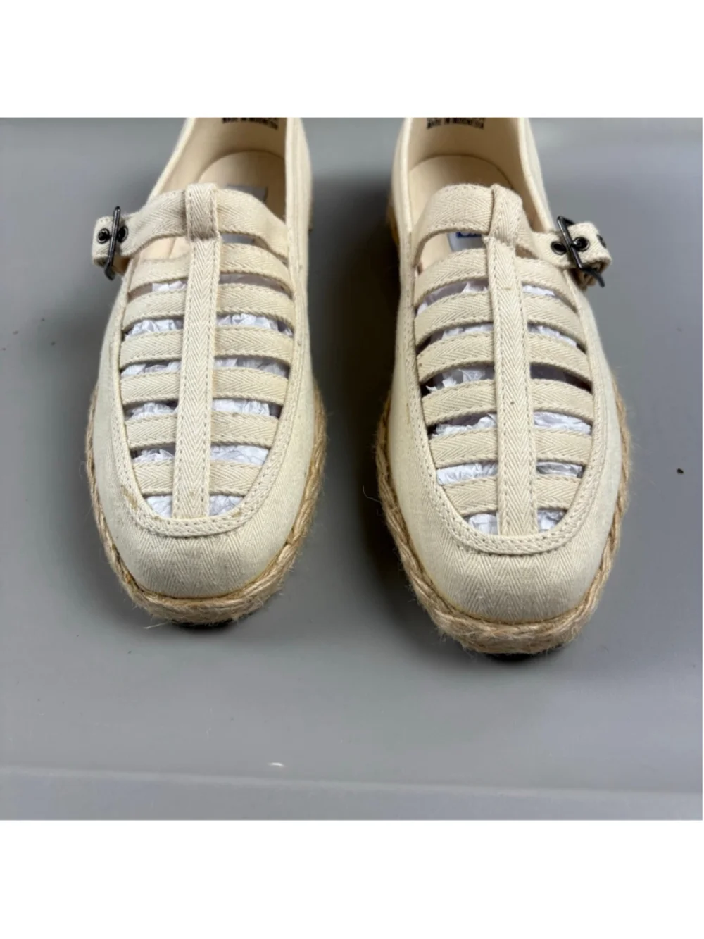 Keds Mary Jane Espadrille Flats Womens 7 Cream Canvas Buckle Vintage